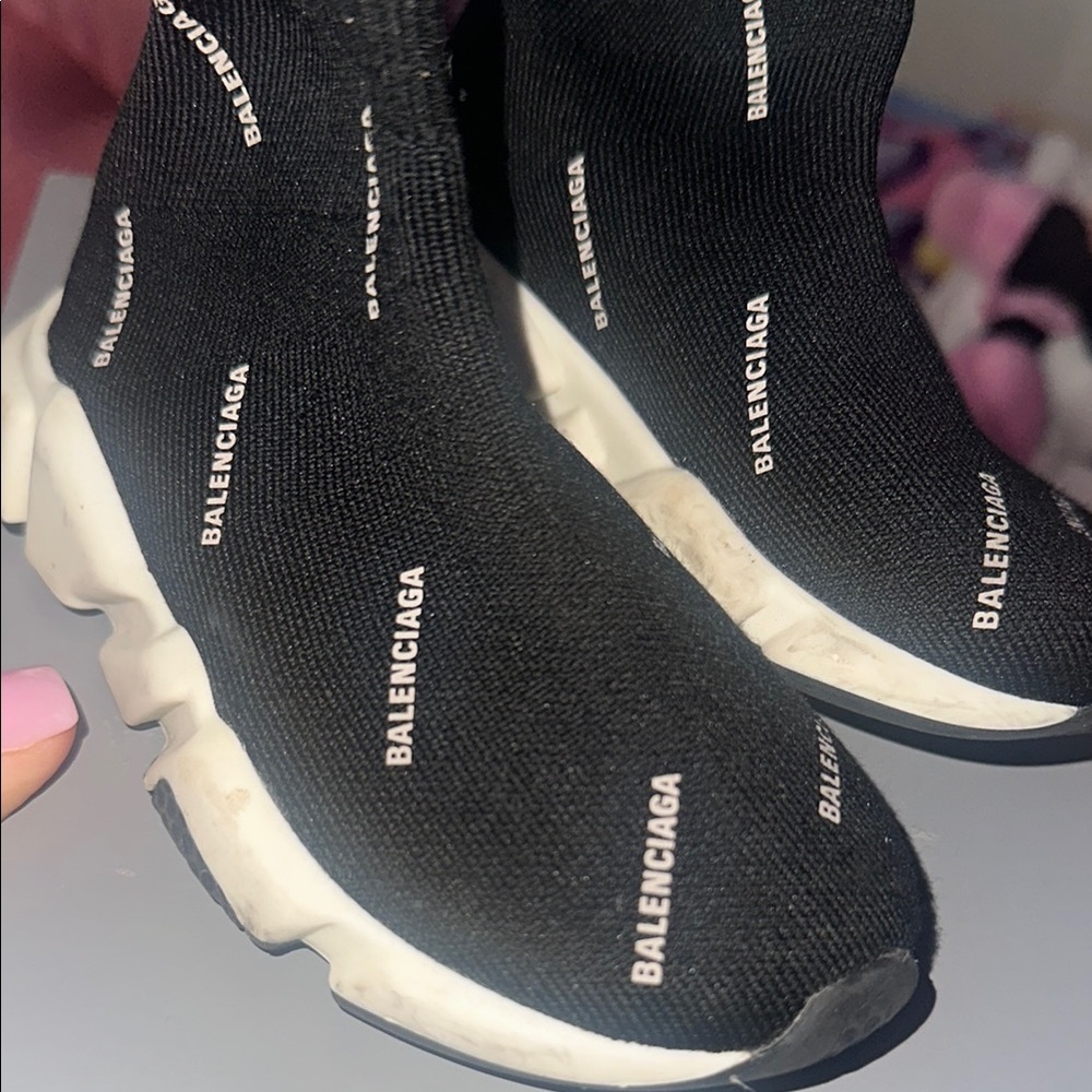 Balenciaga Black Knit Sneakers with White Sole